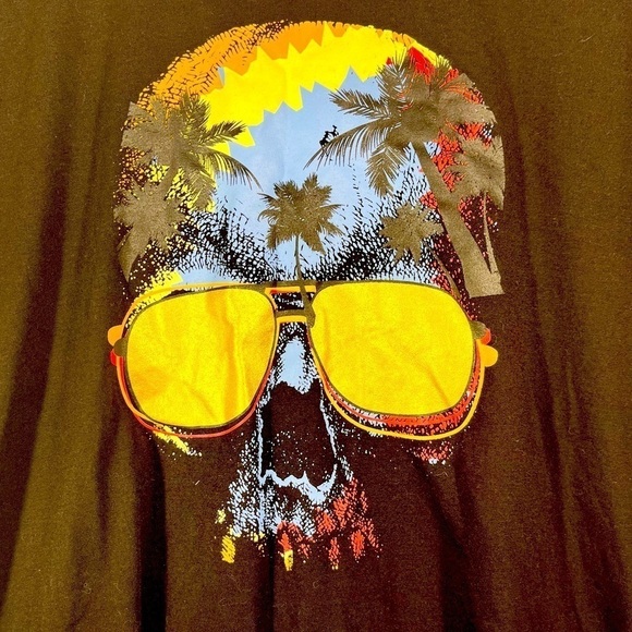 Bushwick Supply clothing t shirt with Colorful Graphic Skull with Palm Trees - Picture 2 of 6